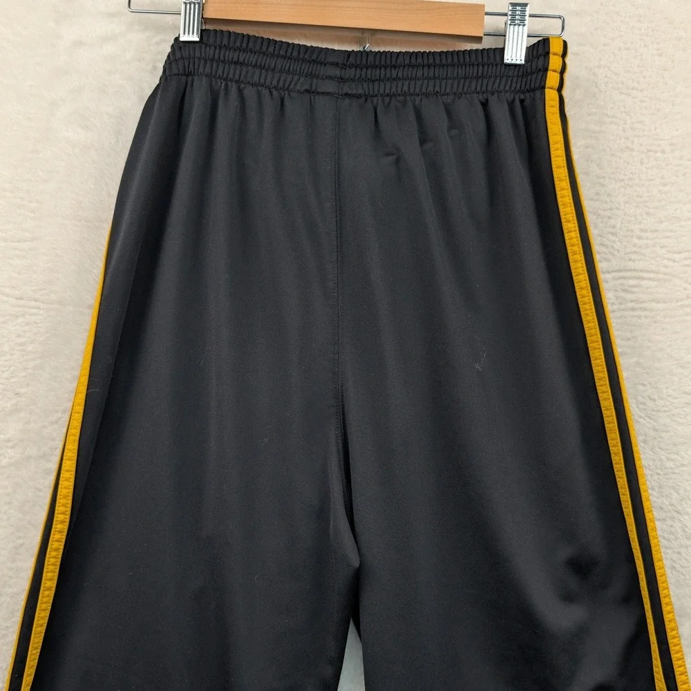 VTG Adidas Track Pants Mens Medium Black Yellow Side Stripe Athleisure Baggy Y2K